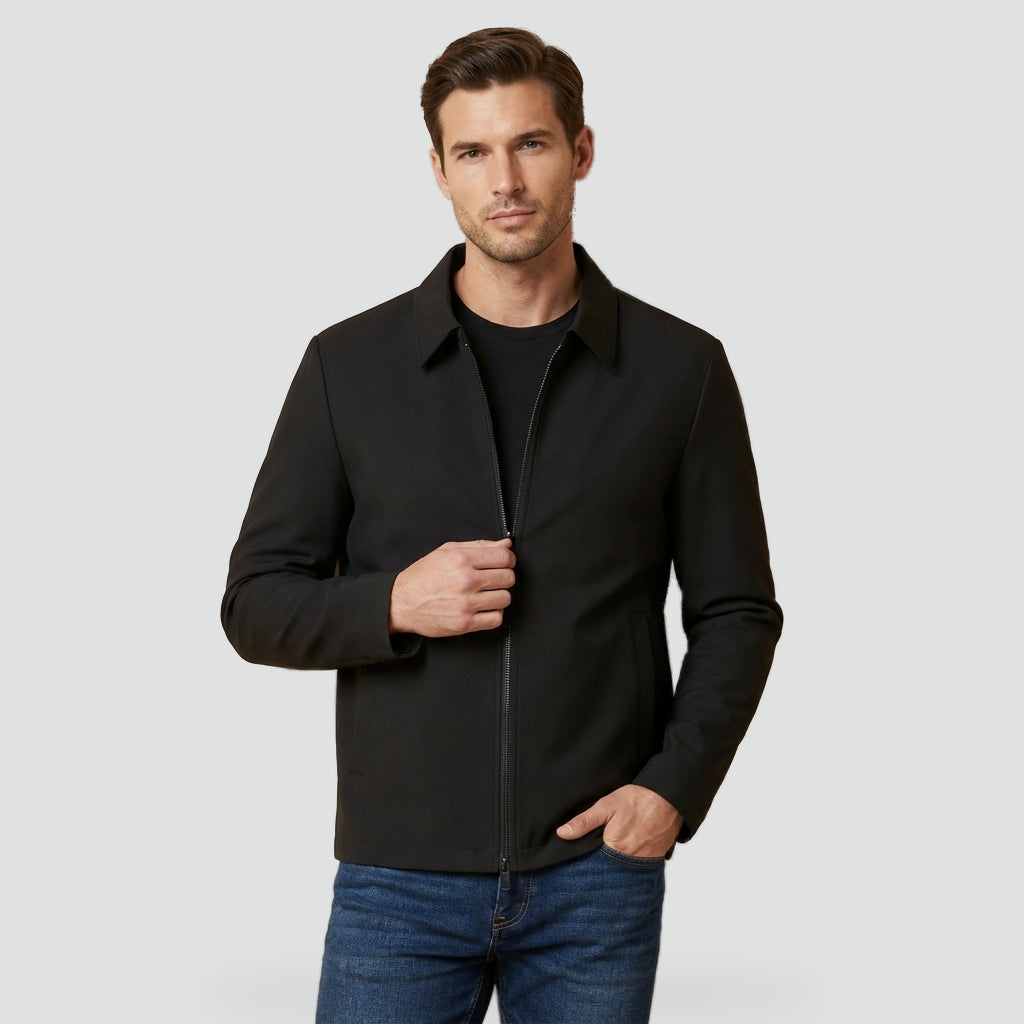 Chriss-Tians Men’s Classic Collar Jacket – Straight Fit Zip Front
