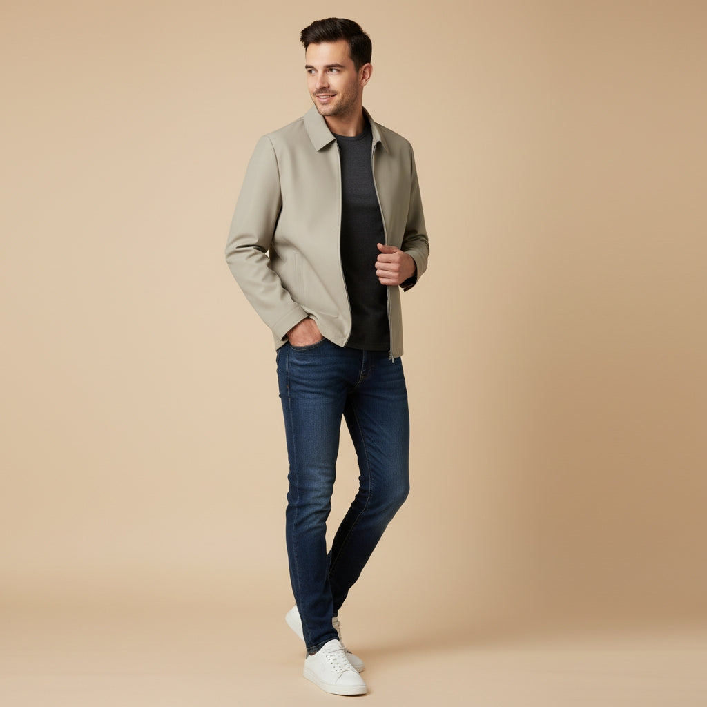 Chriss-Tians Men’s Classic Collar Jacket – Straight Fit Zip Front