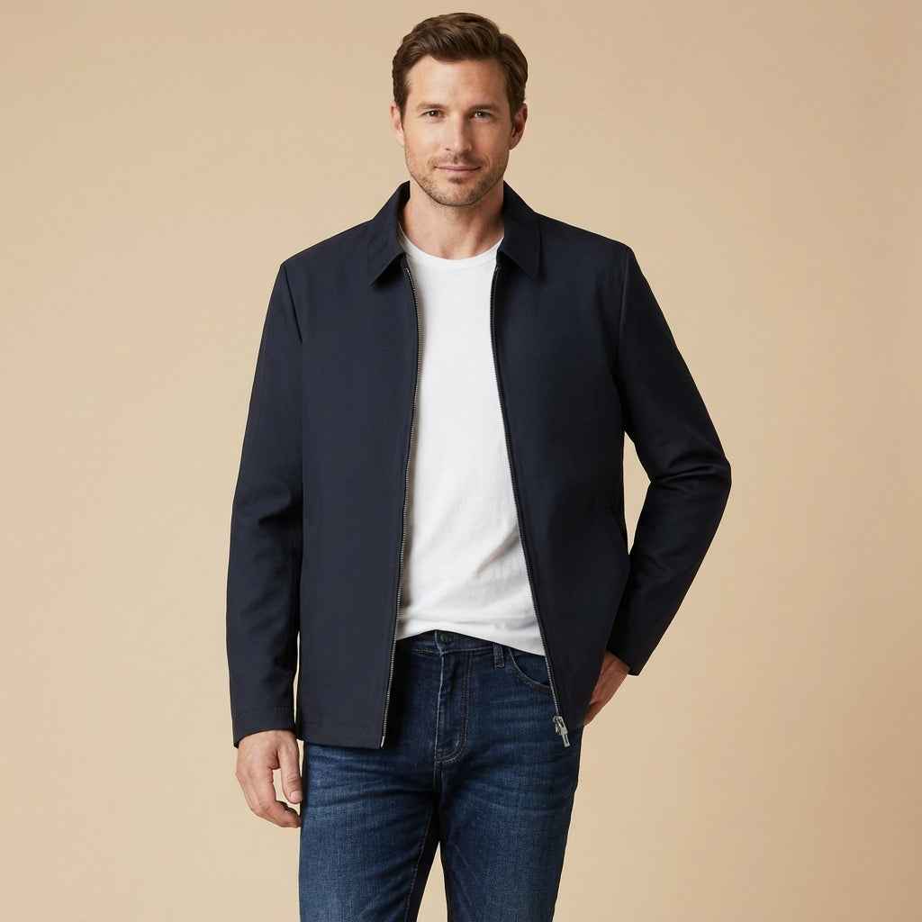 Chriss-Tians Men’s Classic Collar Jacket – Straight Fit Zip Front