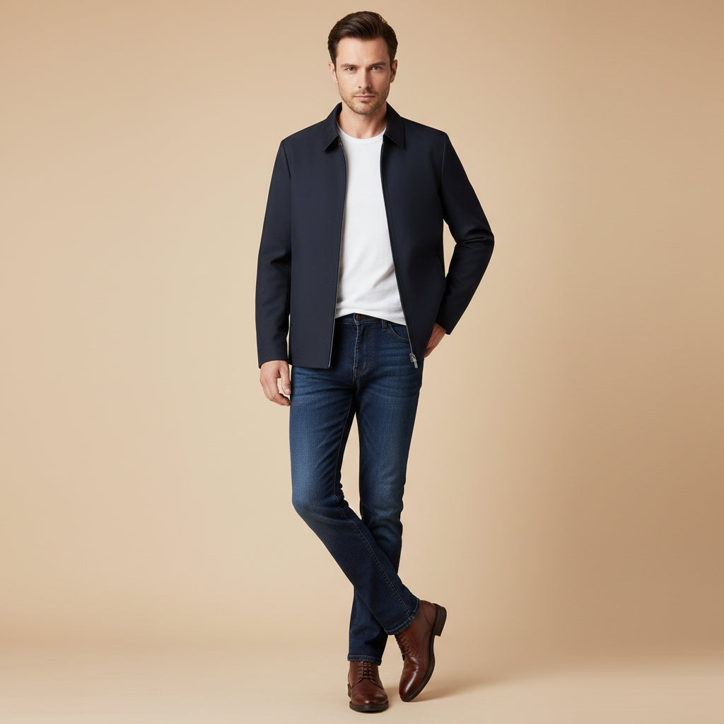Chriss-Tians Men’s Classic Collar Jacket – Straight Fit Zip Front