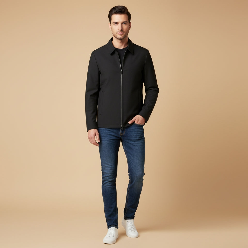 Chriss-Tians Men’s Classic Collar Jacket – Straight Fit Zip Front