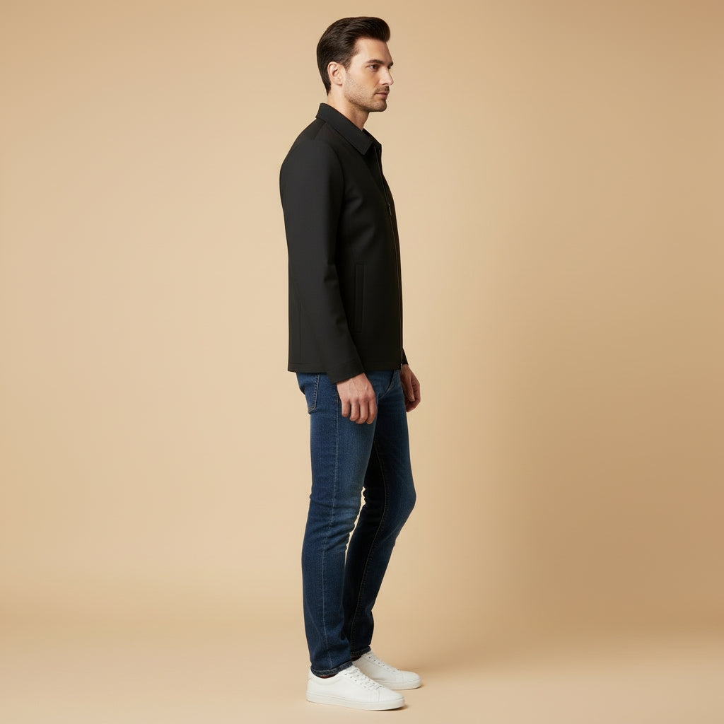 Chriss-Tians Men’s Classic Collar Jacket – Straight Fit Zip Front