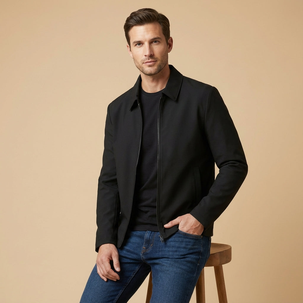 Chriss-Tians Men’s Classic Collar Jacket – Straight Fit Zip Front