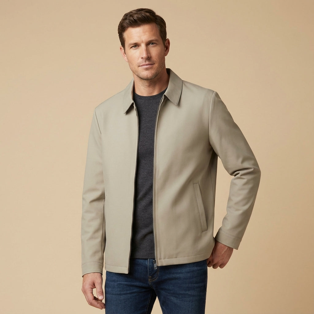 Chriss-Tians Men’s Classic Collar Jacket – Straight Fit Zip Front