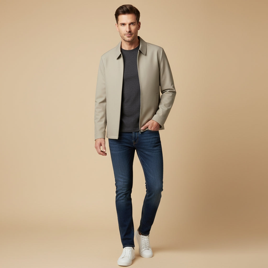 Chriss-Tians Men’s Classic Collar Jacket – Straight Fit Zip Front