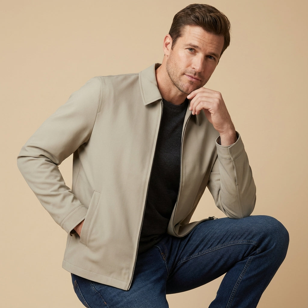 Chriss-Tians Men’s Classic Collar Jacket – Straight Fit Zip Front