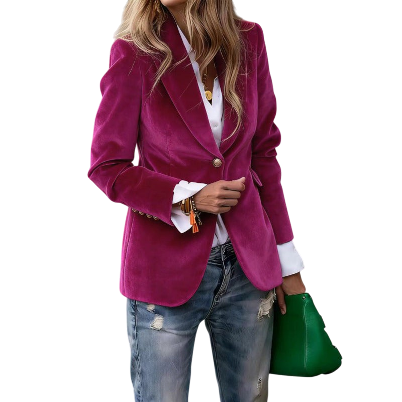 Chriss-Tians Women’s Velvet Blazer – Slim Fit Single-Breasted