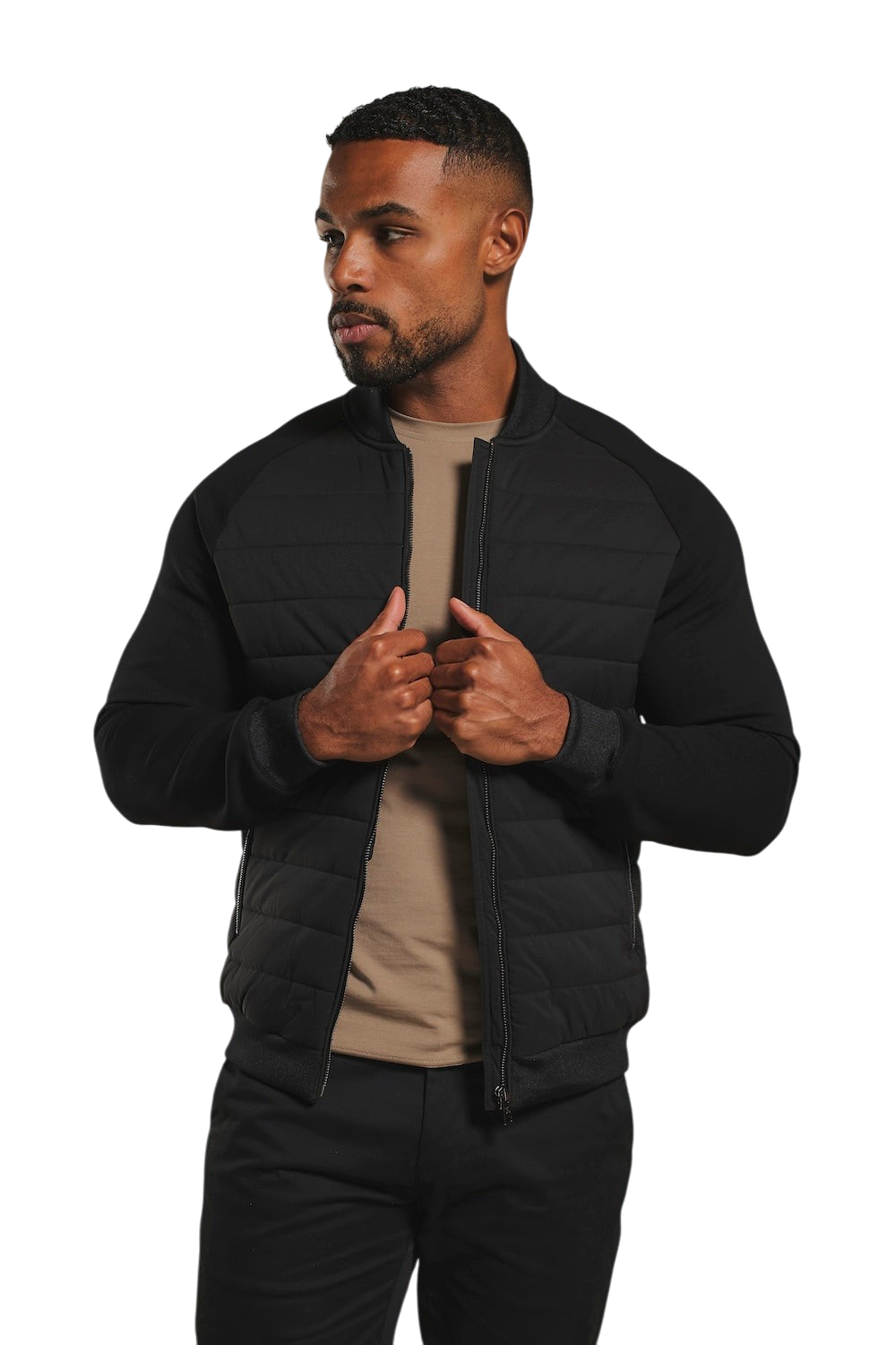 Chriss-Tians Men’s Black Hybrid Jacket – Quilted Body Muscle Fit