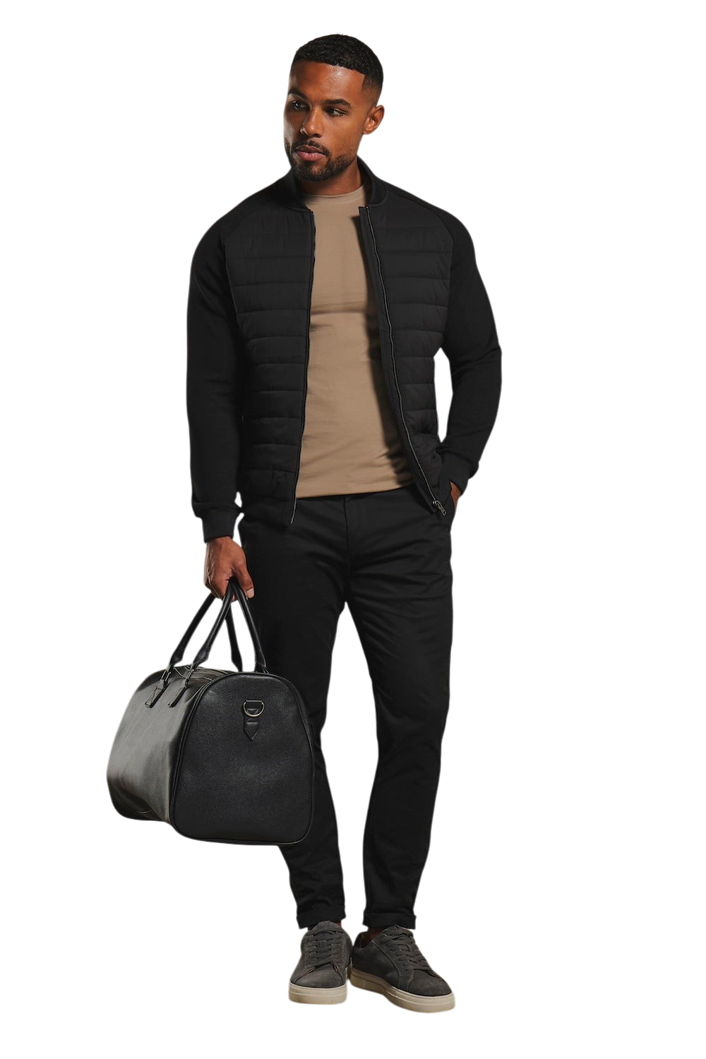 Chriss-Tians Men’s Black Hybrid Jacket – Quilted Body Muscle Fit