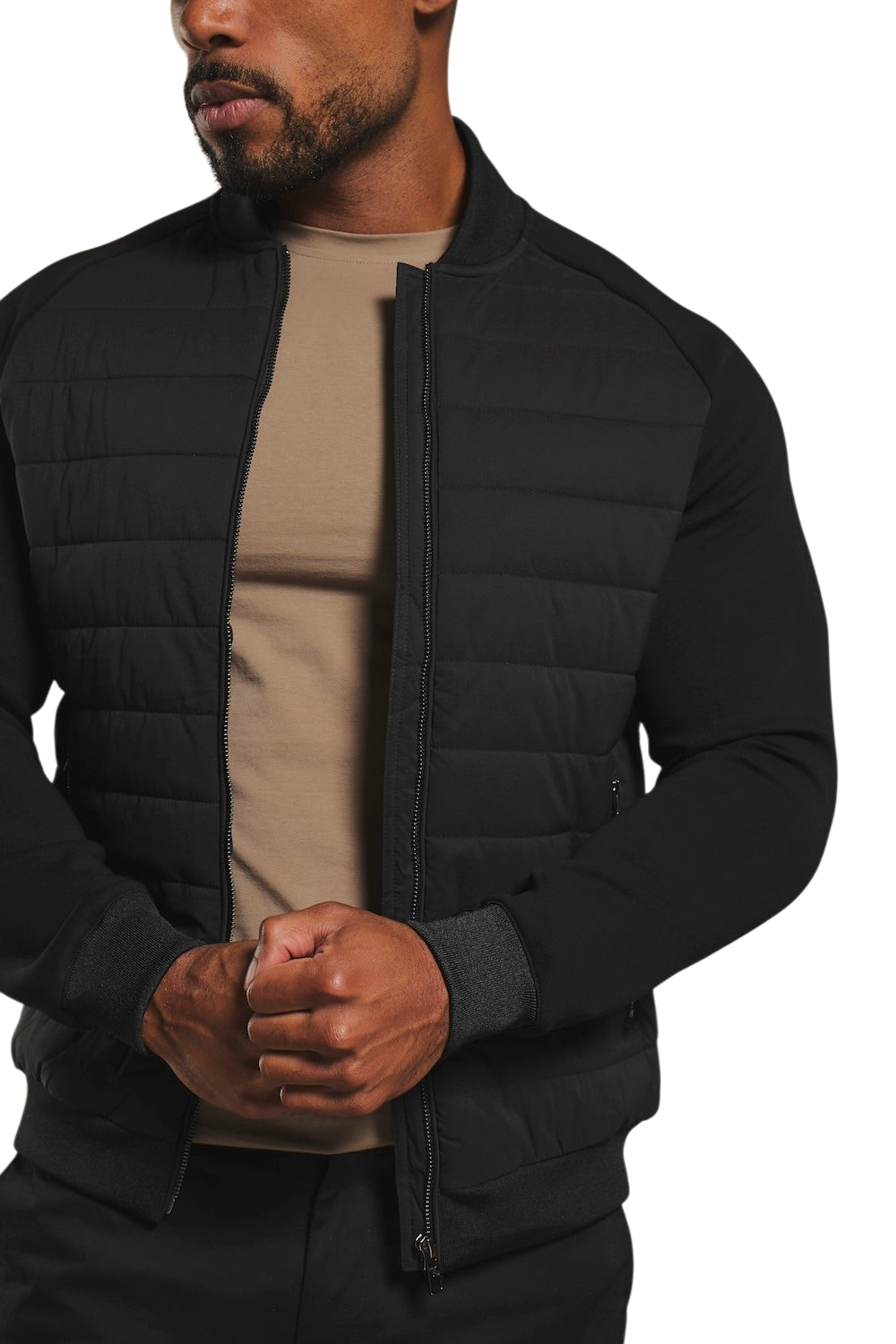 Chriss-Tians Men’s Black Hybrid Jacket – Quilted Body Muscle Fit