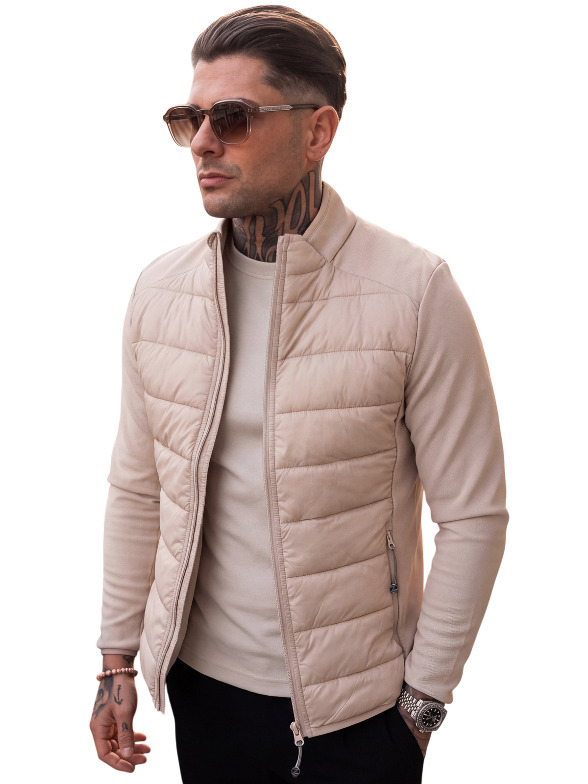 Chriss-Tians Men’s Quilted Jacket – Wind Resistant Tech Stretch Sand
