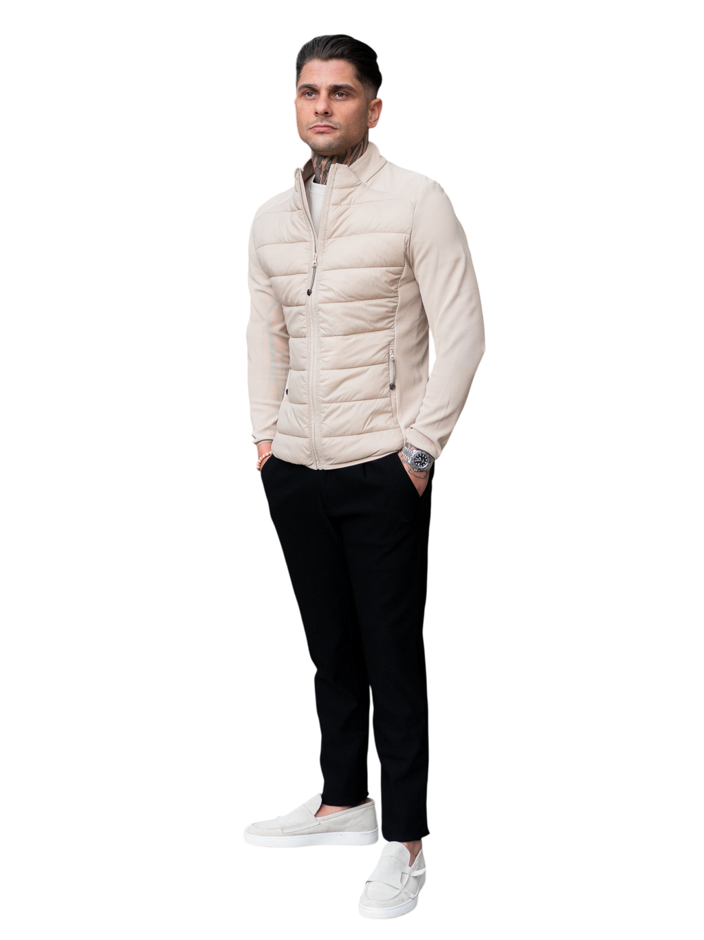 Chriss-Tians Men’s Quilted Jacket – Wind Resistant Tech Stretch Sand