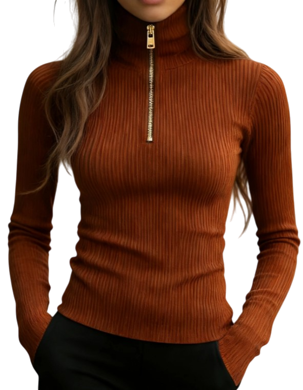 Chriss-Tians Women’s Half Zip Knit Top High Neck Slim Fit