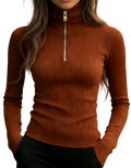 Chriss-Tians Women’s Half Zip Knit Top High Neck Slim Fit