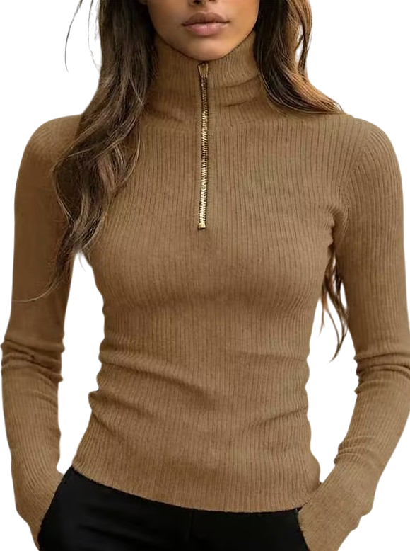 Chriss-Tians Women’s Half Zip Knit Top High Neck Slim Fit