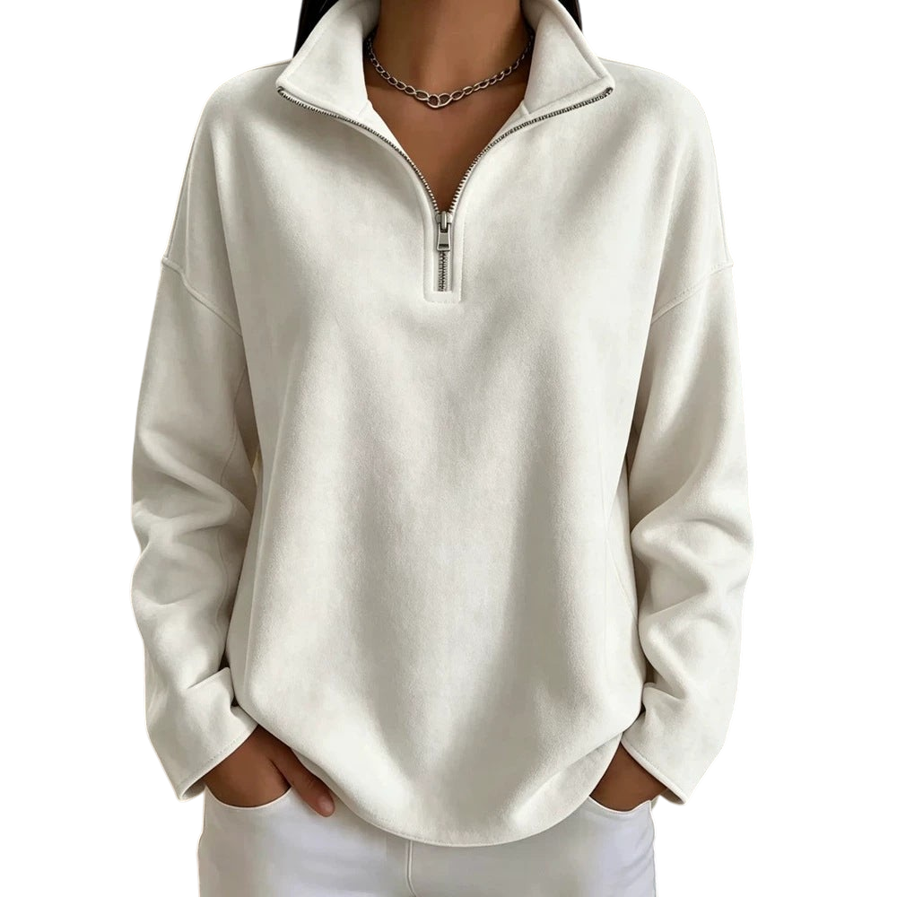 Chriss-Tians Women’s Suede Fleece Pullover Mock Neck Half Zip