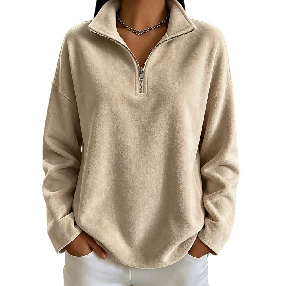 Chriss-Tians Women’s Suede Fleece Pullover Mock Neck Half Zip