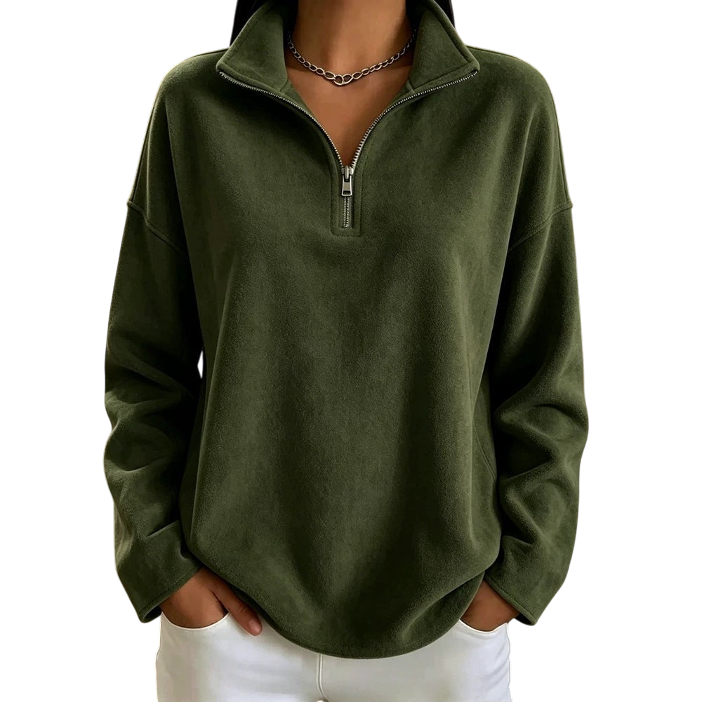 Chriss-Tians Women’s Suede Fleece Pullover Mock Neck Half Zip